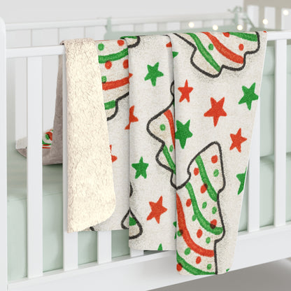 Christmas Tree Sherpa Fleece Blanket – Cozy Holiday Throw with Red & Green Tree Pattern
