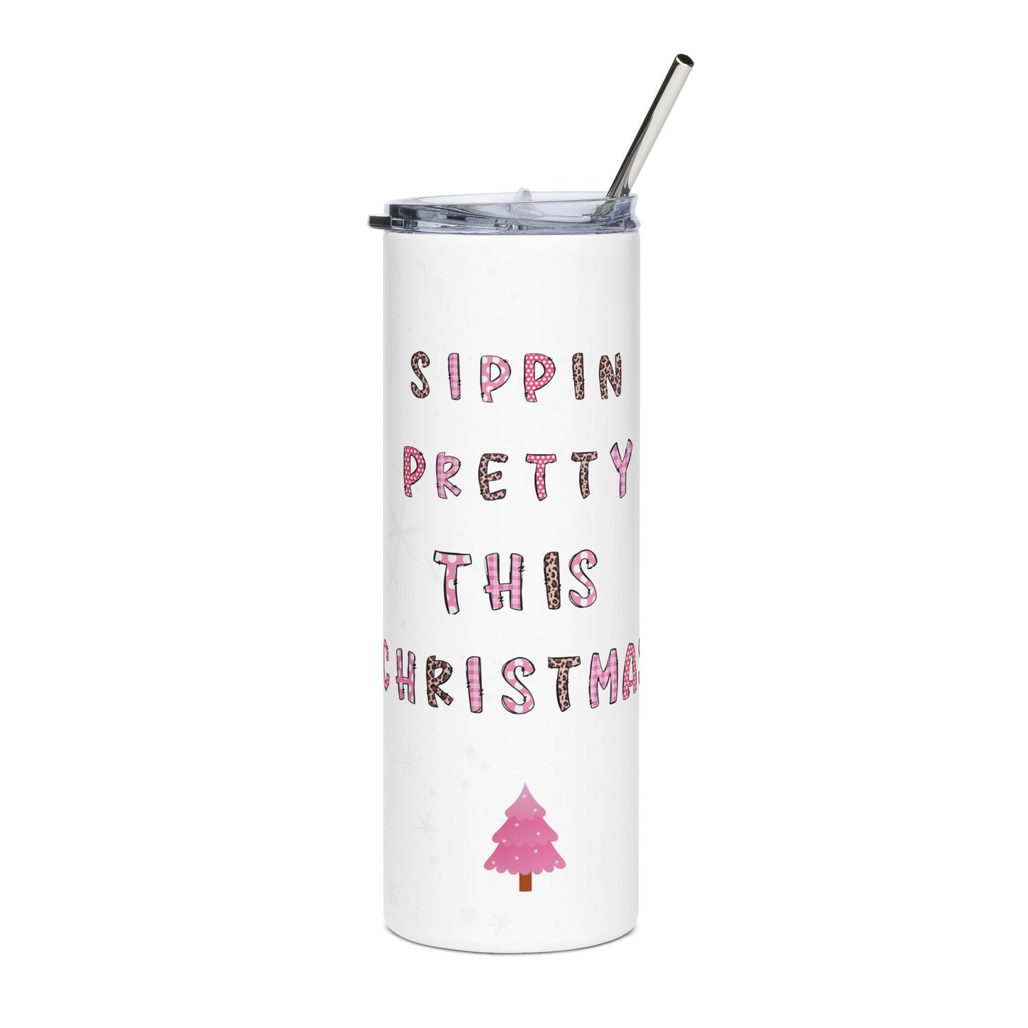 20oz Stainless Tumbler — "Sippin' Pretty This Christmas" Pink Holiday Travel Cup